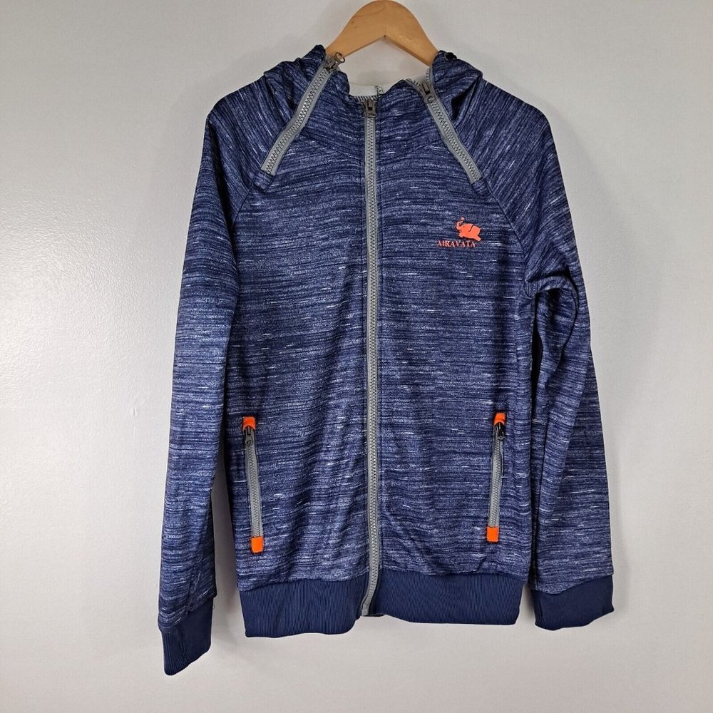 Hooded Sweatshirt Full Zip Jacket Blue Orange AIRAVATA M